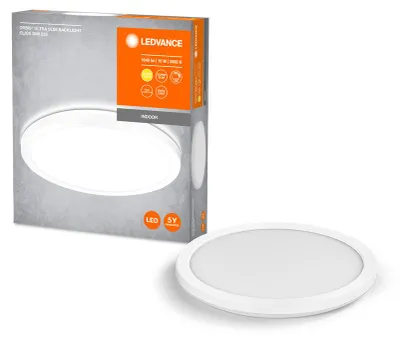 Image de LEDAVANCE ORBIS Ultra Slim plafonnier 235mm, blanc, 15W, 1640lm, lumière homogène blanc chaud (3000K) + rétro-éclairage, trois niveaux de gradation par interrupteur mural, ultra-plat, classe de protection IP20