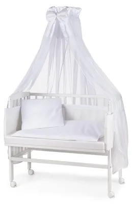 Produktbild von WALDIN Baby Beistellbett mit Matratze und Nestchen, Holz natur oder weiß lackiert,weiß/weiß,Weiß lackiert