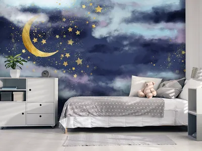 Produktbild von Vlies Fototapete Himmel Mond 400x280 cm Tapeten Wandtapete XXL Sterne Wolken Nacht Nachthimmel c-A-10043-a-a