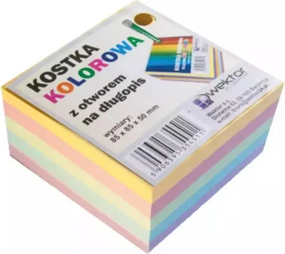 Immagine prodotto di Kolorowa kostka klejona z otworem na długopis 85x85x50 mm