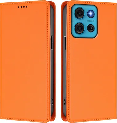 Image de Etui en cuir pour Motorola Moto G75 5G, étui magnétique en cuirPolyuréthaneavec support Orange