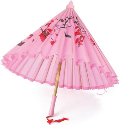 Produktbild von Rosa Seidenschirm & Kostümzubehör mit Holzgriff