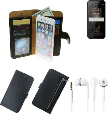 Produktbild von TOP SET Portemonnaie Schutz Hülle kompatibel mit Leagoo XRover C  schwarz aus Kunstleder + Kopfhörer Walletcase Smartphone Tasche vollwertige
