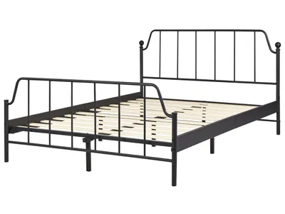 Obrázok produktu pre BELIANI Posteľ čierna kovová 140 x 200 cm posteľný rám drevený lamelový rošt z topoľového dreva industriálna minimalistická spálňa