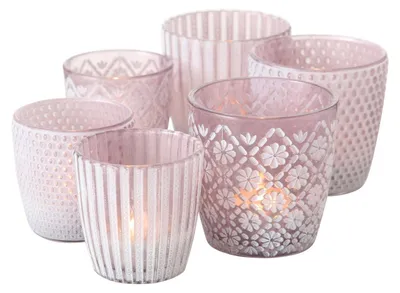 Produktbild von Windlicht Patty Glas helllila weiß matt H 7/9 cm 6 teilig