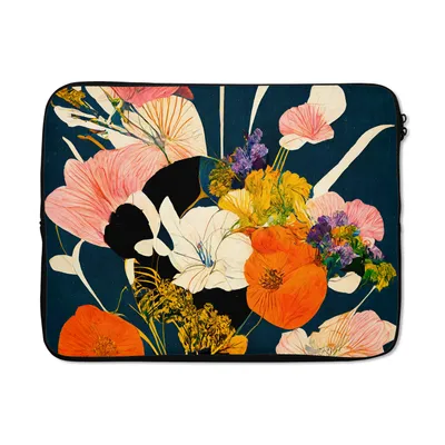 Produktbild von MuchoWow® Laptop Hülle 17 Zoll Laptoptasche Blumen - Vase - Malerei - Pflanzen - Zipper - Schutzabdeckung