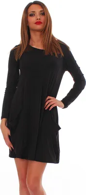 Produktbild von Damen Tunika Langarmkleid Damen Minikleid Kurzarmkleid Kleid mit Taschen Model 6514 schwarz langarm S