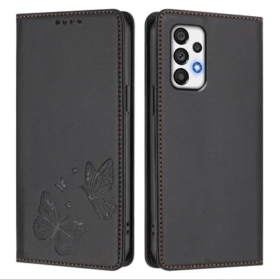 Obrázek produktu pro Kožené pouzdro pro Samsung Galaxy A72, motýlí ražbou, peněženkové flip pouzdro se stojánkem Černá