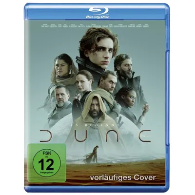 Blu-ray case cover art for the movie Dune, featuring a group of characters and the movie title.