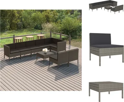 Produktbild von vidaXL 9-tlg. Garten-Lounge-Set mit Auflagen Poly Rattan Grau -  Gartenmöbel-Sets