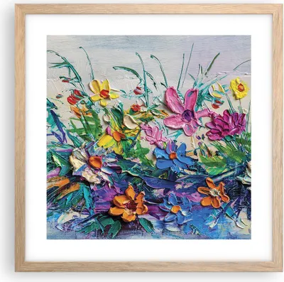 Produktbild von Gerahmtes Poster - Rahmen in heller Eiche - Blumen die Farben pastos - 40x40 cm - Wand Bild - Wanddeko - Wandbilder - Kunstposter - Wandposter - Bilderrahmen - Bilder - Kunstdruck - P2NAC40x40-4521
