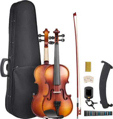 Produktbild von VEVOR Violine 3/4, 558,8-584,2 mm Armlänge, Geigenset mit Hartschalenkoffer, Kolophonium, Bogen, Schulterstütze, Steg, Stimmgerät & zusätzlichen Saiten, Musikinstrument aus Massivholz (braun)