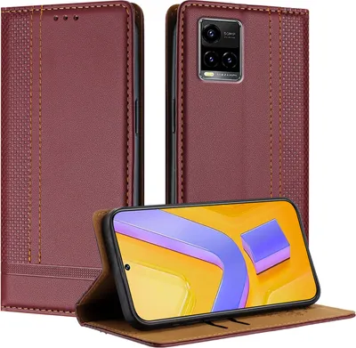Produktbild von Handyhülle für Vivo Y21S/Y33S Leder Flip Klappbare Schutzhülle mit Standfunktion Dunkelrot