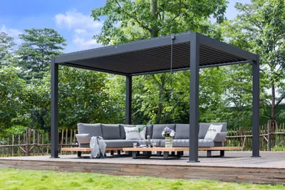 Produktbild von Pergola PLUS Aluminium freistehend | 4 x 4 M | Lamellendach anthrazit Terrassenüberdachung | Gazebo  | Simpo Lifestyle