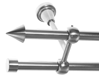 Produktbild von Gardinenstange Set Edelstahl Look Metall Ø 16mm zur Deckenbefestigung 2-lauf Spitze, Länge wählbar D24 E29 E16