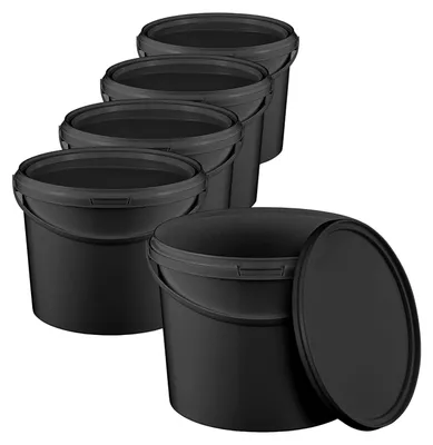 Image de BenBow Seau avec couvercle 3L x5 noir - qualité alimentaire, stable, hermétique, anti-fuite, inodore - seau en plastique avec anse - vide