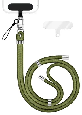 Image de HoldMe Edition - Lanyard avec mousqueton argent & 2 pads - Chaîne universelle pour téléphone portable Lanière en nylon - Vert olive