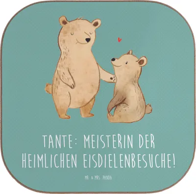 Produktbild von Mr. & Mrs. Panda Untersetzer für Gläser Tante Eisdielenmeisterin - Meeresbrise - Geschenk, Humor, Verwandte, Freude, persönliche Erinnerungen, Holzuntersetzer, Lustig