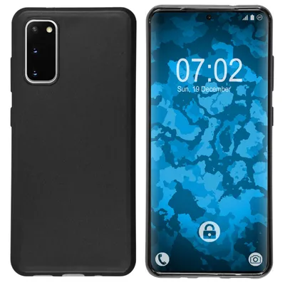 A black phone case is shown next to a smartphone displaying its lock screen.