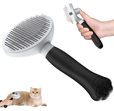 Produktbild von Zivacate Katzenbürste Hundebürste [Ergonomischer Griff & Ein-Klick-Reinigung & Patentiertes Design] Selbstreinigende Unterfellbürste Für Kurzhaar & Langhaar Hunde/Katzen/Kaninchen (Schwarz)