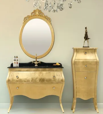 Produktbild von Casa Padrino Luxus Barock Badezimmer Set Schwarz / Gold - 1 Waschtisch & 1 Waschbecken & 1 Wandspiegel & 1 Kommode - Edel & Prunkvoll - Luxus Qualität