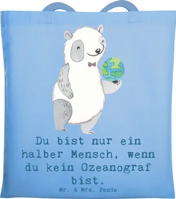 Produktbild von Mr. & Mrs. Panda Shopping Tasche Ozeanograf Herz - Sky Blue - Geschenk, Tote Bag, Lustig, Jutebeutel, Naturwissenschaftler, Witzig, Spruch, Laptoptasche, dokumententasche