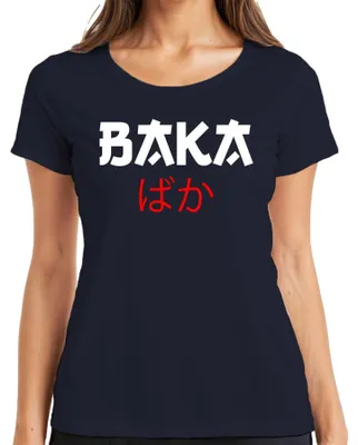 Obrázok produktu pre バカ ばか Anime Otaku Japanese Manga Cosplay Kawaii Humour Gift Dámske tričko, námorná farba, M