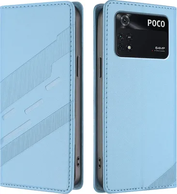 Produktbild von Hülle für Xiaomi Poco M4 Pro 4G, Kunstleder Brieftaschen Handyhülle mit Kartenfach und Standfunktion Hellblau