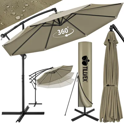 Obrázek produktu pro tillvex slunečník hnědý Ø 350 cm závěsný zahradní slunečník tržní slunečník klika balkon hliník naklápěcí hnědý - Ø350cm