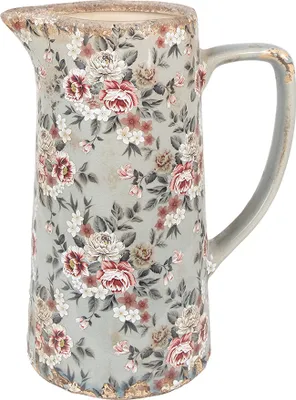 Zdjęcie produktu dla Clayre & Eef Dzbanek dekoracyjny 21x14x26 cm Szare ceramiczne kwiaty