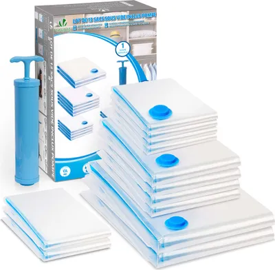 Produktbild von VOUNOT® 12 Stück Vakuumbeutel für Kleidung Bettdecken Bettwäsche, mit Pumpe