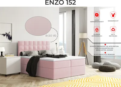 Produktbild von Bett, Boxspringbett MERA mit Bettkästen und VISCO Topper, Doppelbett, Stauraum, Schlafzimmer, Polsterbett, Bettgestell (200x200, Rosa - Enzo 152)