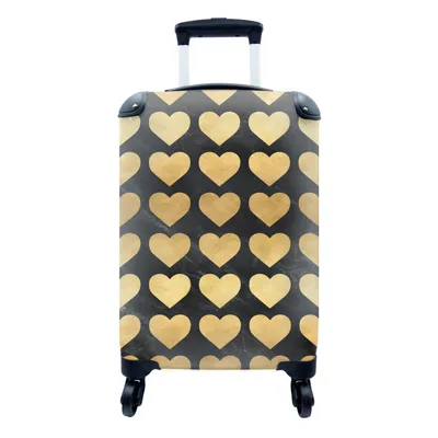 Produktbild von MuchoWow® Koffer Handgepäck Trolley Rollkoffer Kleine Reisekoffer mit 4 Rollen - Muster - Herz - Gold - Schwarz - Cabin Size < 55x40x23 cm & 55x40x20 cm - Fotokoffer - Kabinenkoffer - Boardgepäck - Reise-Box - Reisekoffer - Reisegepäck - Koffer mit Bild - Trolley für Kinder