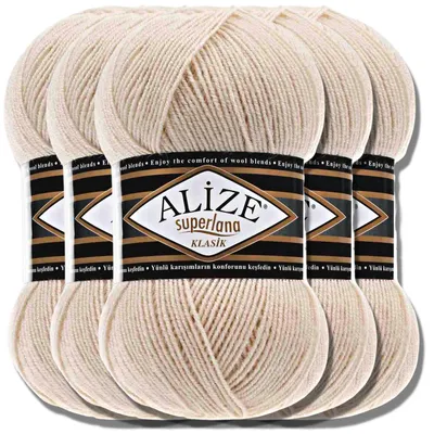 Produktbild von Alize 5x 100g Superlana Klasik Wolle, Uni, Häkeln, Stricken (Honey | 310)