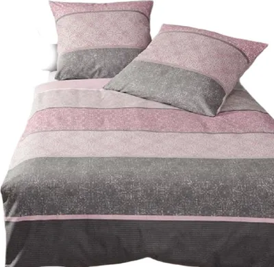 A bedding set with a striped pattern.