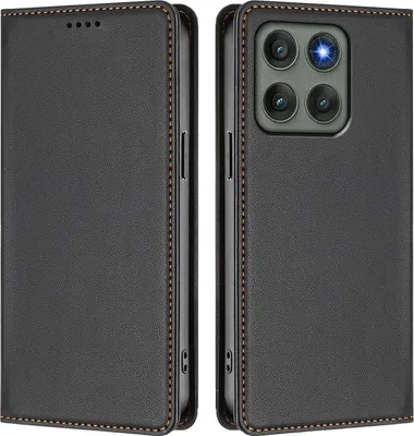 Produktbild von Handyhülle für Motorola Edge 60 Pro, Kunstleder Klapphülle Stoßfeste Magnetische Hülle mit Ständer Schwarz