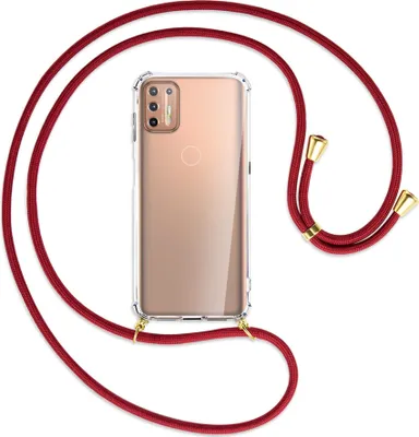 Produktbild von Handykette Backcover-Schutzhülle mit Band (Metall goldfarben) für Motorola Moto G9 Plus - rosa