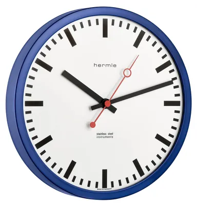 Wanduhr Stationsuhr, Quarz, Blau, Ø 30 cm x 5 cm