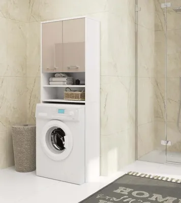 Image de Meuble de salle de bain au-dessus du lave-linge MERALYA - blanc / cappuccino brillant