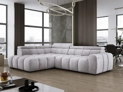 Obrázok produktu pre DomoHome Voľne stojaca rohová pohovka Ombo 297x137cm, tvar L, APRIL s funkciou spania 125x193cm, pohovka s nastaviteľným operadlom, textúrovaná látka Salvador, nastaviteľná opierka hlavy
