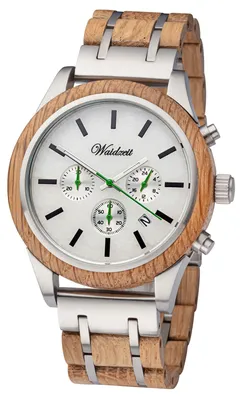 Produktbild von Waidzeit SK01W Grüner Panther Uhr Herrenuhr Holz Chrono Datum braun