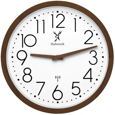 Produktbild von Holzwerk KRONBERG (FUNK) moderne 30 cm Holz Funk Zahlen Wanduhr, braun, weiß