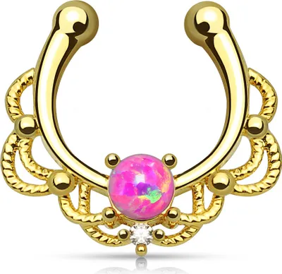 Produktbild von Nasenpiercing Nasenring Fake Piercing Septum Opal Septum Hanger gold-pink