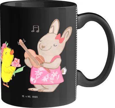 Produktbild von Mr. & Mrs. Panda Tasse Ostern Frühlingsgefühle - Schwarz - Geschenk, Becher, Musik, Ostergrüße, Kaffeetasse, Teetasse, Teebecher, Hase, kaffeebecher bedruckt, Osterhase