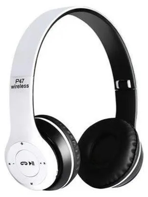 Zdjęcie produktu dla Bezprzewodowe słuchawki Bluetooth P47, radio FM, odtwarzacz MP3, wbudowany mikrofon, gniazdo karty Micro-SD, białe