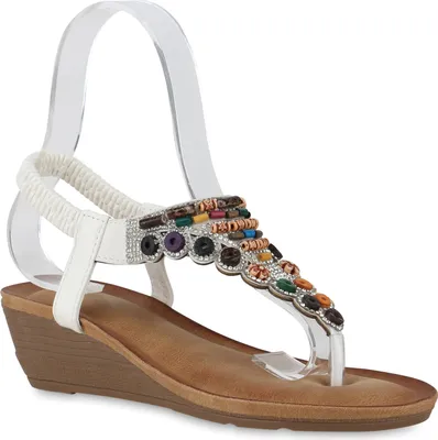 Produktbild von VAN HILL Damen Keilsandaletten Sandaletten Strass Zierperlen Sommer Schuhe 841293, Farbe: Weiß, Größe: 39