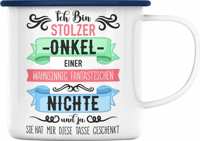 Produktbild von Trendation - Onkel Geschenk von Nichte Lustige Emaille Tasse Spruch Geschenke für Onkel Nichten Geschenkidee (Blau)