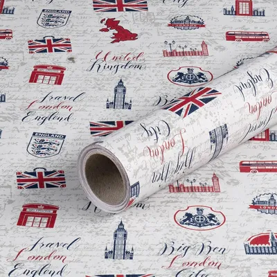Image de Papier cadeau « London », gris, rouge, bleu, 0,70 x 10 m - Anniversaire