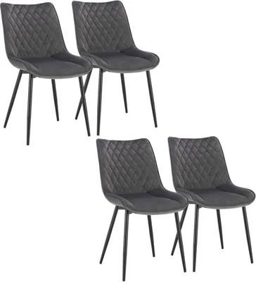 Produktbild von WOLTU 4er-Set Esszimmerstühle Küchenstuhl Polsterstuhl mit Rückenlehne, Sitzfläche aus Samt, Metallbeine, Dunkelgrau