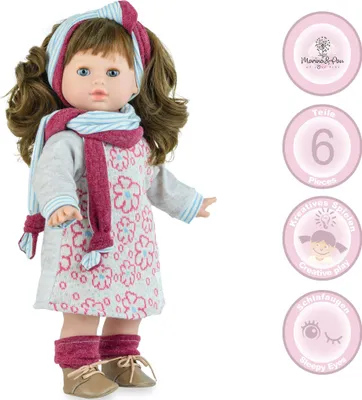 Puppe Ria mit Hinweisen zum Hersteller, 6-teiliger Bekleidung, Kreatives Spielen und Schlafaugen